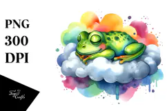 Colorful Watercolor Frog on Cloud | Sublimation | Clipart Product Image 1