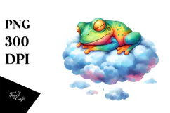 Colorful Watercolor Frog on Cloud | Sublimation | Clipart Product Image 1