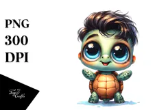 Watercolor Baby Turtle Standing Up Human Like Happy Funny Product Image 1