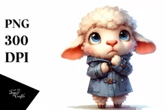 Watercolor Lamb Standing Up Human Like Raincoat Expressive Product Image 1