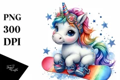 Baby Unicorn Snowboard PNG Product Image 3
