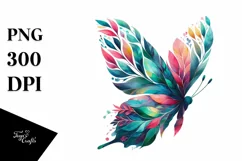 Vibrant Butterfly with Plant Leaves PNG Product Image 1