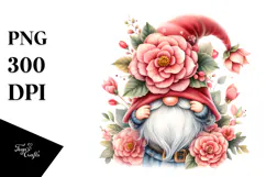 Cute Gnome with Big Hat and Begonia PNG Product Image 1