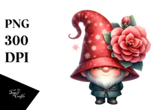 Watercolor GNOME with Begonia PNG Product Image 1