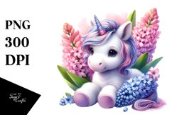 Baby Unicorn with Hyacinth and Rose Frame | Clipart Product Image 3