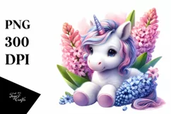 Baby Unicorn with Hyacinth and Rose Frame | Clipart Product Image 3