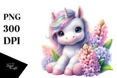 Baby Unicorn with Hyacinth and Rose Frame | Clipart Product Image 3