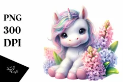 Baby Unicorn with Hyacinth and Rose Frame | Clipart Product Image 3