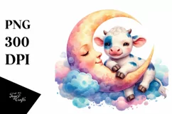 colorful Baby Cow with Smiling Moon PNG Product Image 1