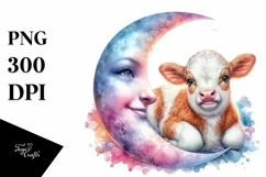 Baby Cow with Smiling Moon, Transparent PNG Product Image 3