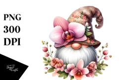 Cute Gnome with Orchid Floral Frame, PNG Product Image 1