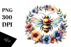Bee Wreath Floral Insects Summer Clipart Product Image 1