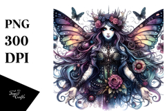 Detailed Vibrant Gothic Fairy Watercolor PNG Product Image 1