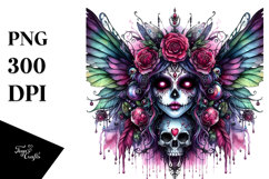 Detailed Vibrant Gothic Fairy Watercolor PNG Product Image 1