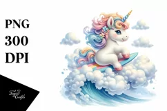 Cute Baby Unicorn with Surf | Sublimation | Clipart Product Image 1