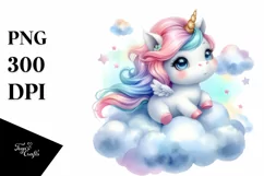 Cute Baby Unicorn Watercolor from Lofty Cloud | Sublimation Product Image 1