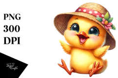 Watercolor Funny Baby Chick Sun Hat | Sublimation Clipart Product Image 1