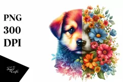 Retro Watercolor Puppy with Flower | Colorful Design Product Image 3