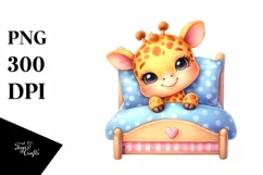 Colorful Baby Giraffe Smiling in Children's Bed | Clipart Product Image 1