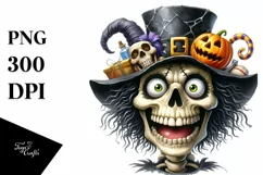 Funny Skull Goofy Smile Haloween Watercolor Clipart Product Image 1