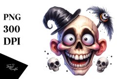 Funny Skull Goofy Smile Haloween Watercolor Clipart Product Image 3