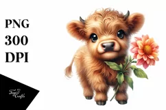 Cute Smiling Highland Cow with Dahlia | Sublimation | Product Image 3