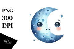 Watercolor Smiling Whimsical Moon PNG Product Image 1