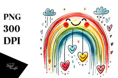Colorful Smiling Rainbow with Hearts PNG Product Image 1