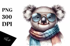Cute Funny Koala Scarf Watercolor Clipart Product Image 3