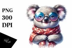 Cute Funny Koala Scarf Watercolor Clipart Product Image 1