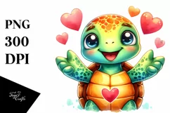Cute Funny Turtle Love Sign Watercolor Clipart Product Image 3