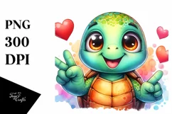 Cute Funny Turtle Love Sign Watercolor Clipart Product Image 3
