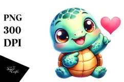 Vibrant Watercolor Cute Turtle Smiling Love Sign Product Image 1