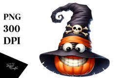 Funny Haloween Hat Goofy Smile Watercolor Clipart Product Image 1