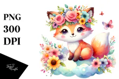 Cute Baby Fox with Flower Crown PNG Product Image 1
