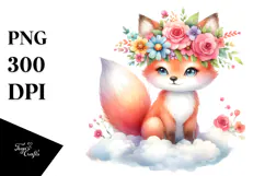 Cute Baby Fox with Flower Crown PNG Product Image 1