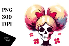 Powerpuff Skull with Hair PNG Product Image 1