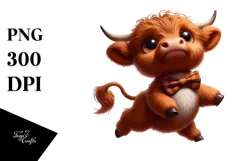 Cute Highland Cow with Bow Tie PNG Product Image 1