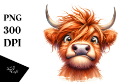 Goofy Highland Cow, Watercolor PNG Product Image 1