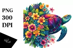 Retro Watercolor Turtle with Flower | Colorful Design Product Image 3