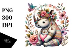 Boho Rhino in Digital Painting PNG Product Image 1