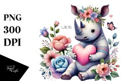Boho Rhino Sitting on Flower PNG Product Image 1