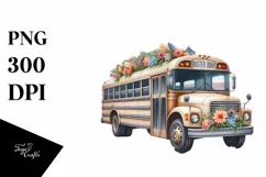 Floral Bus with USA Flag | Sublimation Clipart Product Image 3