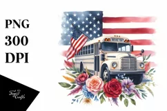 Floral Bus with USA Flag | Sublimation Clipart Product Image 3