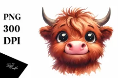 Simple Funny Highland Cow with Big Eyes PNG Product Image 3
