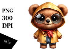 Expressive Watercolor Baby Bear with Raincoat | Sublimation Product Image 1