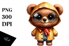 Expressive Watercolor Baby Bear with Raincoat | Sublimation Product Image 1
