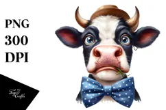 Funny Cow with Bow and Tie, PNG Product Image 1