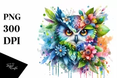 Colorful Owl with Flowers PNG Product Image 1