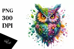 Vibrant Owl with Flowers PNG Product Image 1